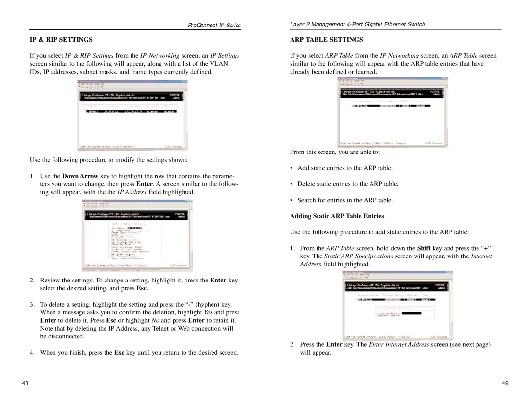 Linksys PC22604 manual IP & RIP Settings, ARP Table Settings, Adding Static ARP Table Entries 