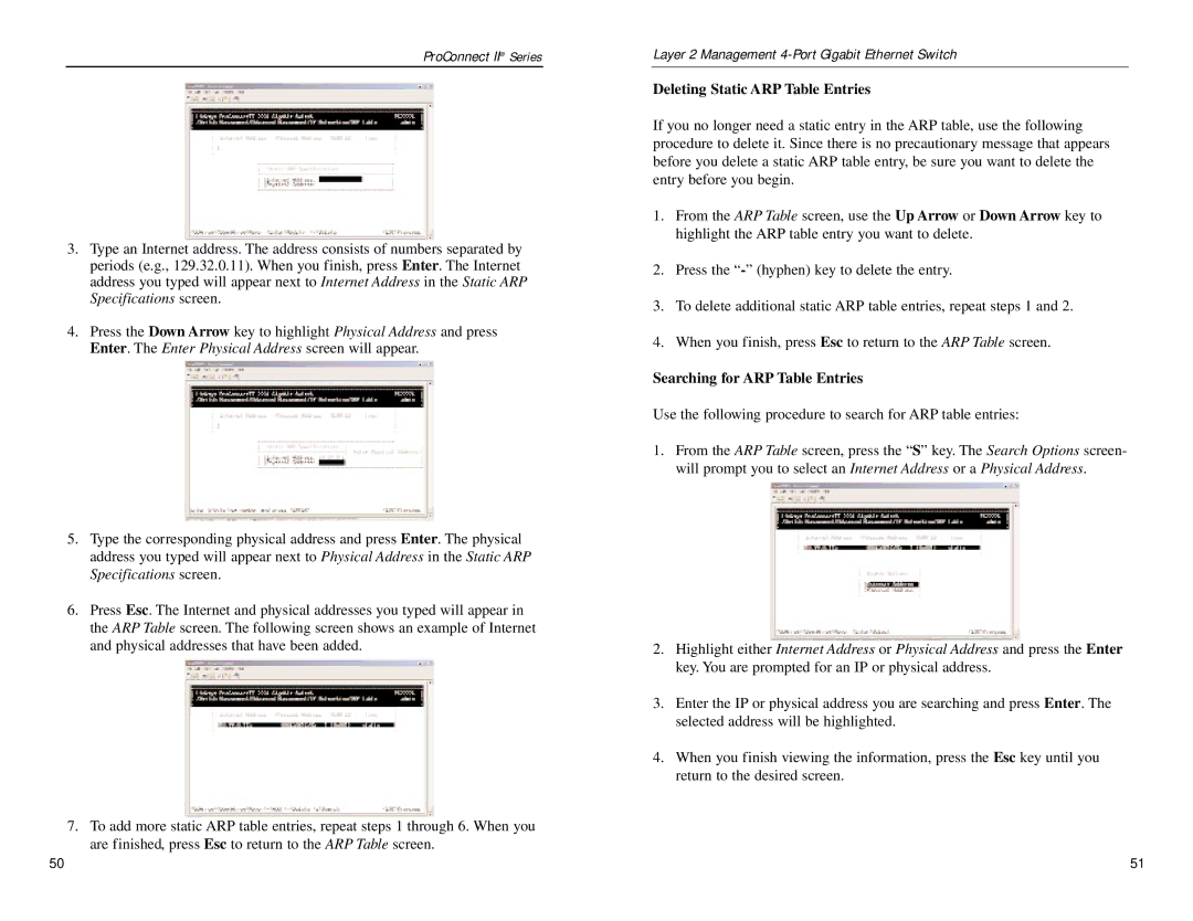 Linksys PC22604 manual Deleting Static ARP Table Entries, Searching for ARP Table Entries 