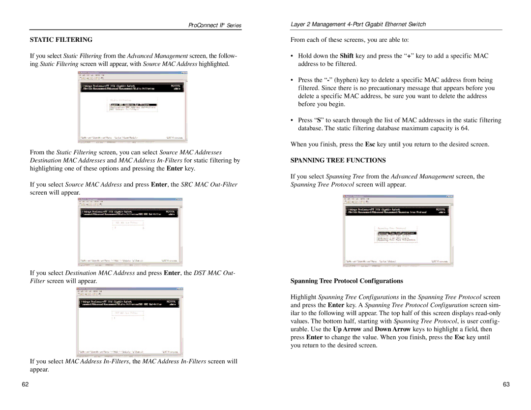 Linksys PC22604 manual Static Filtering, Spanning Tree Functions, Spanning Tree Protocol Configurations 