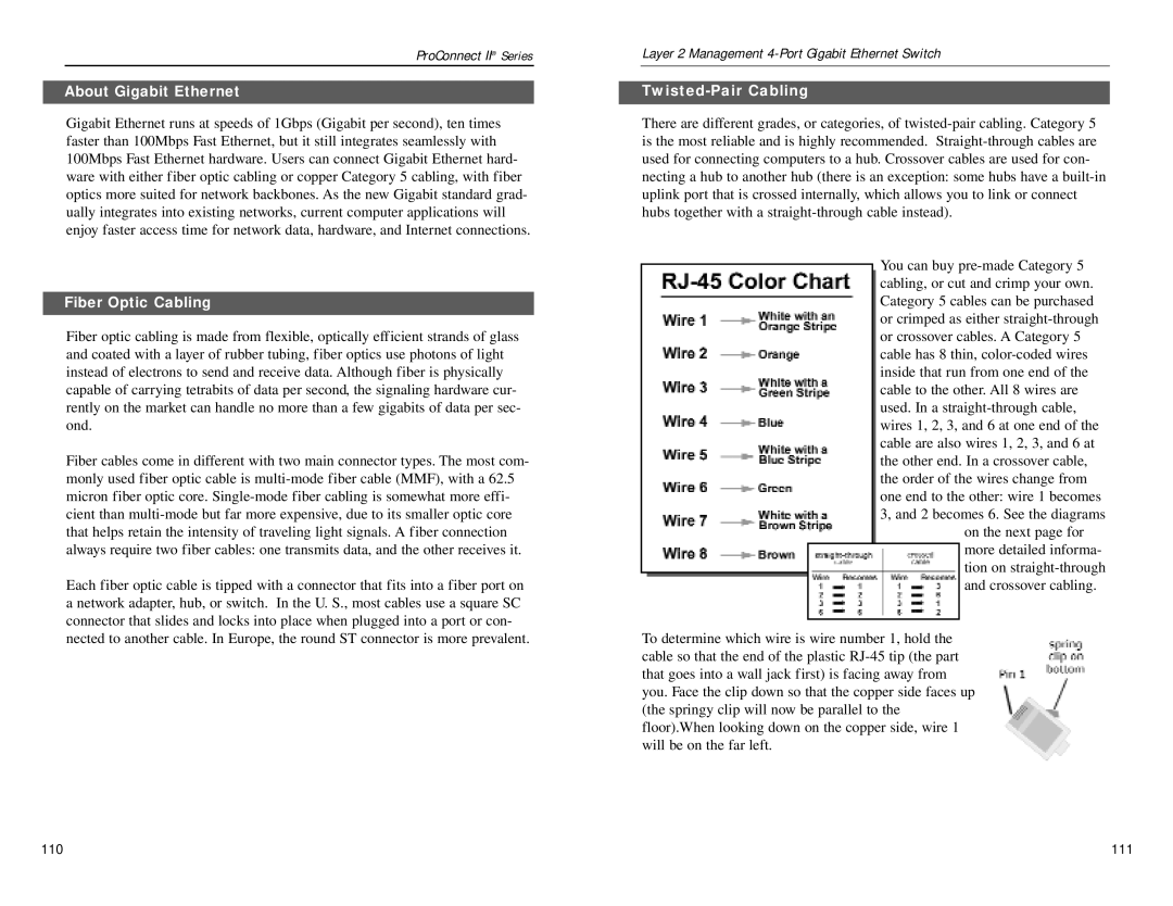 Linksys PC22604 manual About Gigabit Ethernet, Fiber Optic Cabling, Twisted-Pair Cabling 