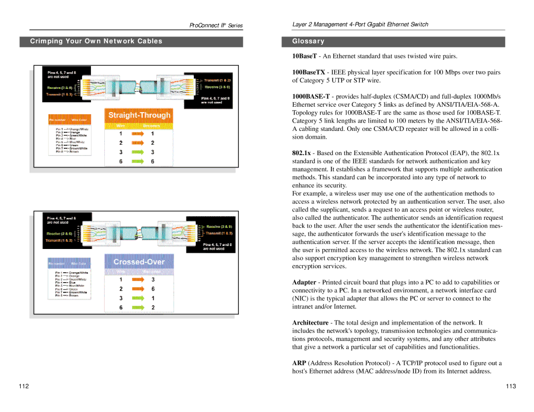 Linksys PC22604 manual Crimping Your Own Network Cables Glossary 