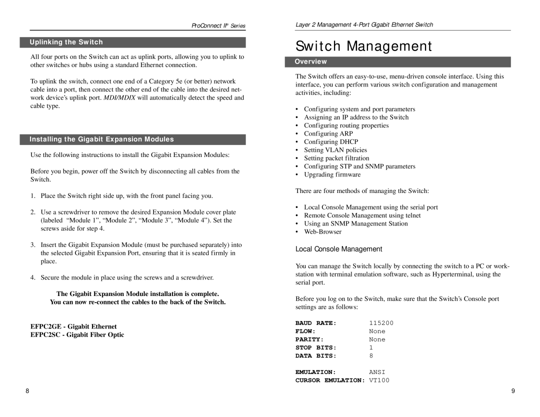 Linksys PC22604 manual Switch Management, Local Console Management, Uplinking the Switch, Overview 