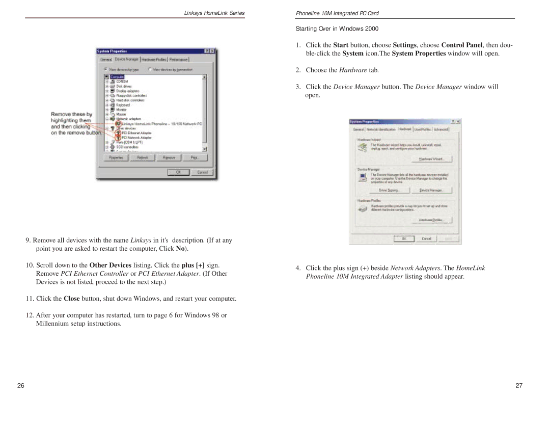 Linksys PCM200HA manual Starting Over in Windows 