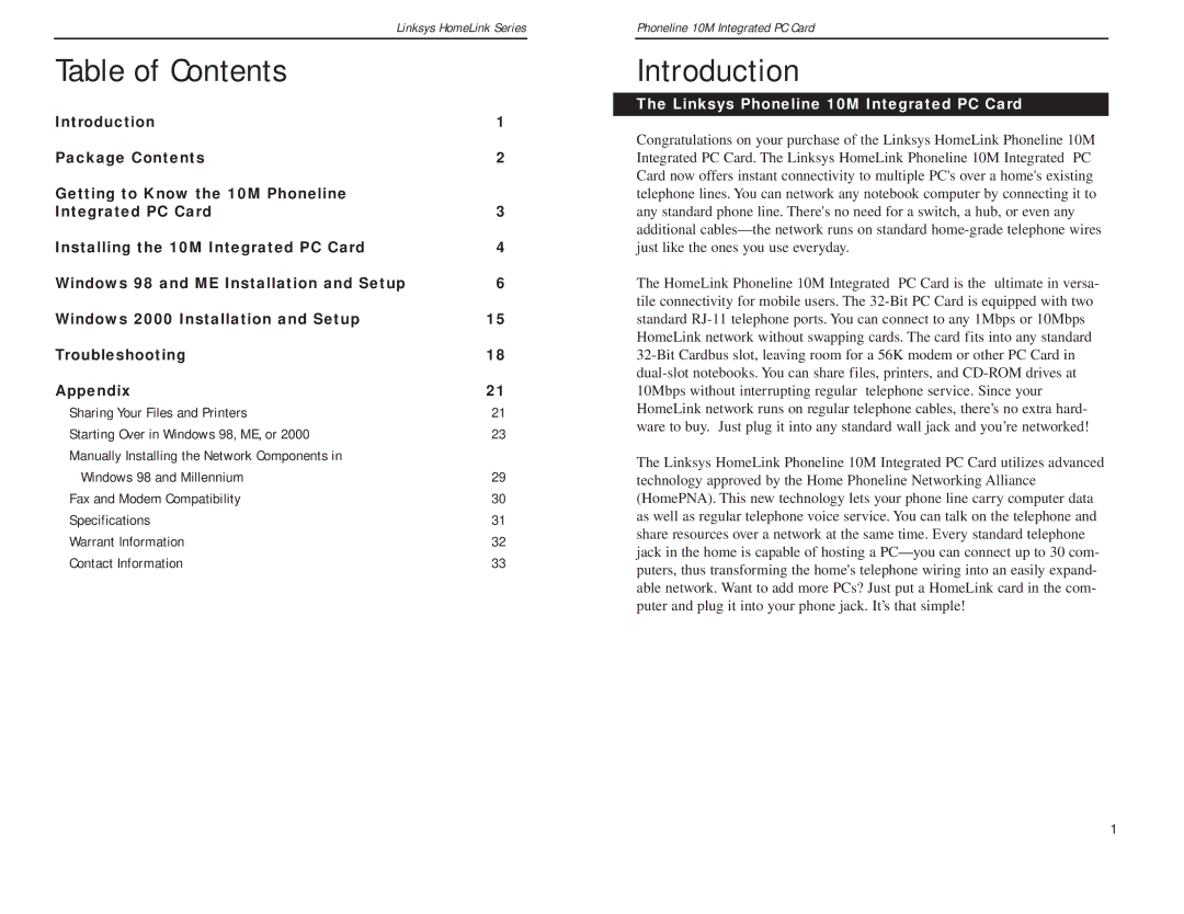 Linksys PCM200HA manual Table of Contents, Introduction 