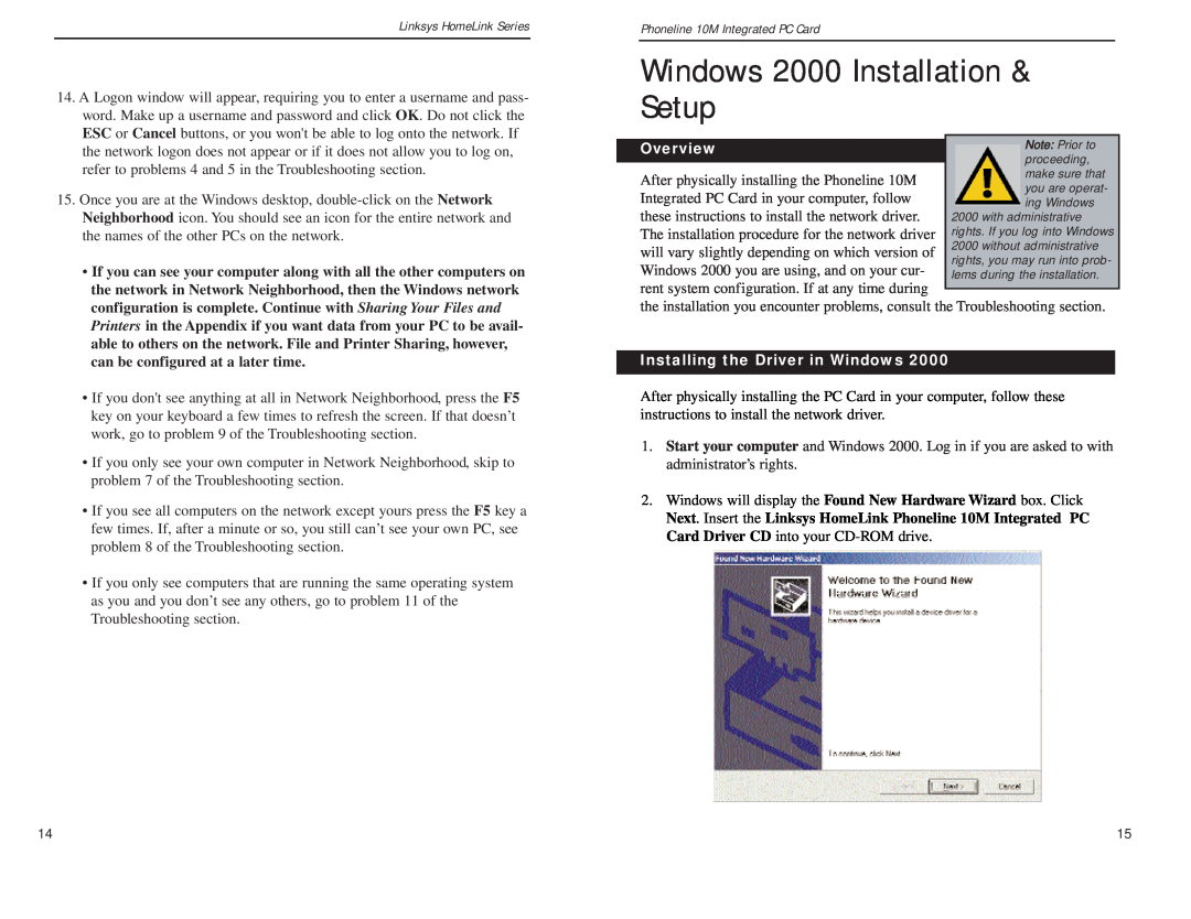Linksys PCM200HA manual Windows 2000 Installation & Setup, Installing the Driver in Windows, Overview 