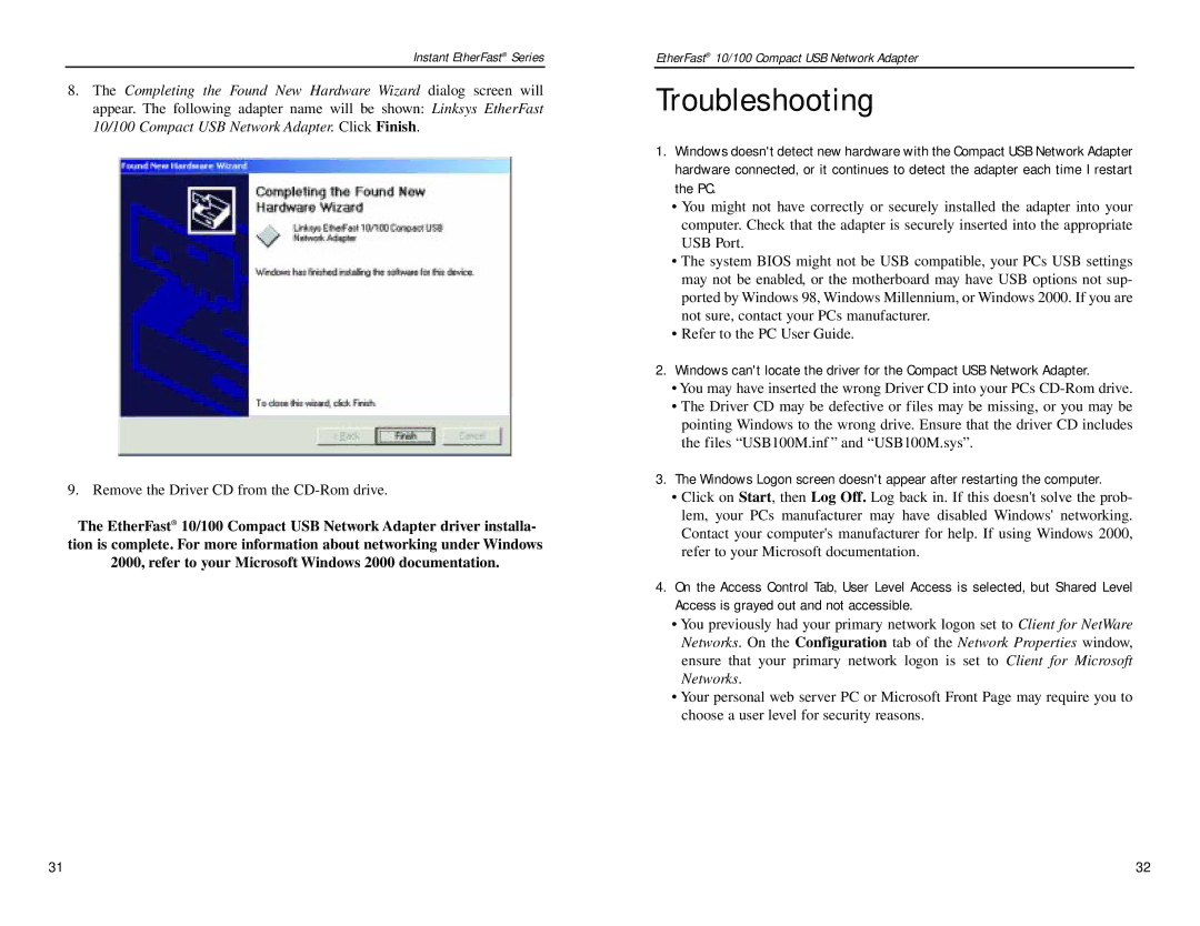 Linksys PCMLM56 manual Troubleshooting 