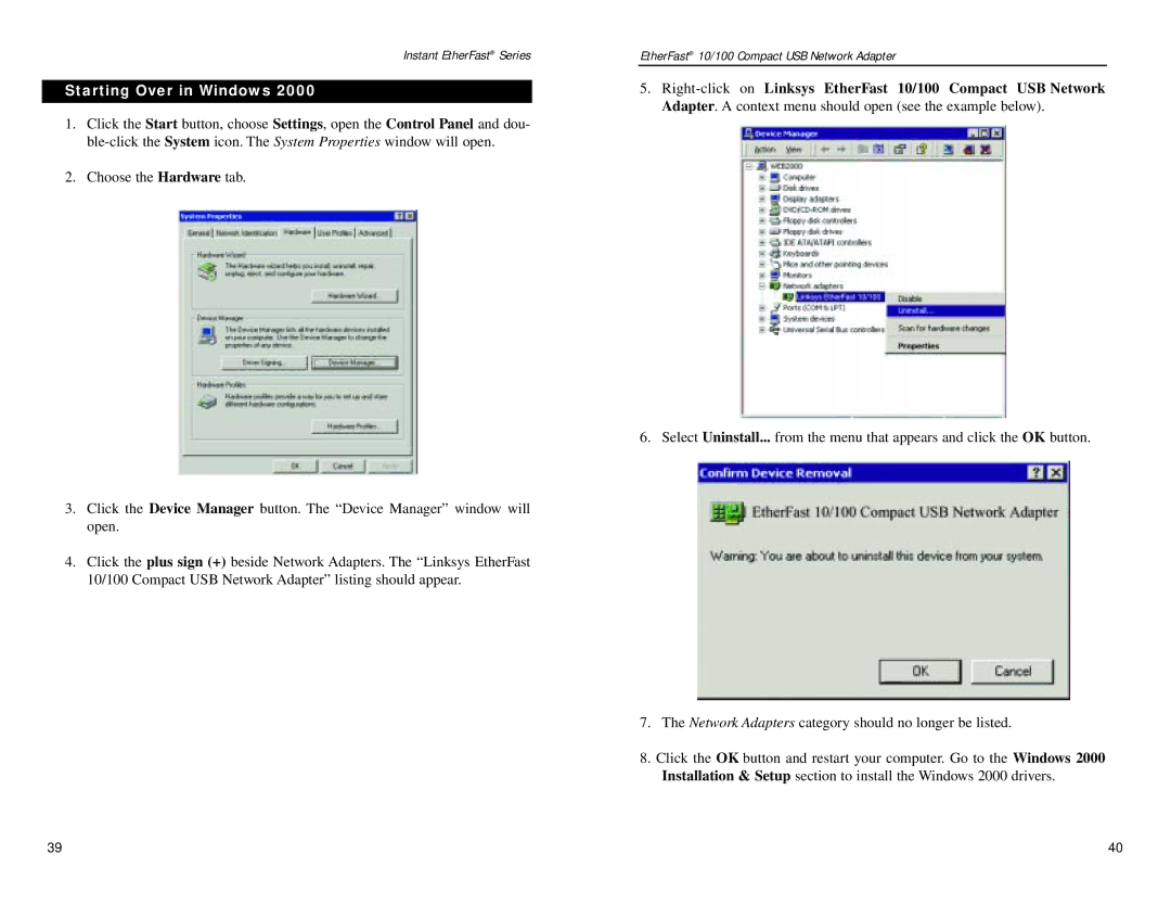 Linksys PCMLM56 manual Starting Over in Windows 