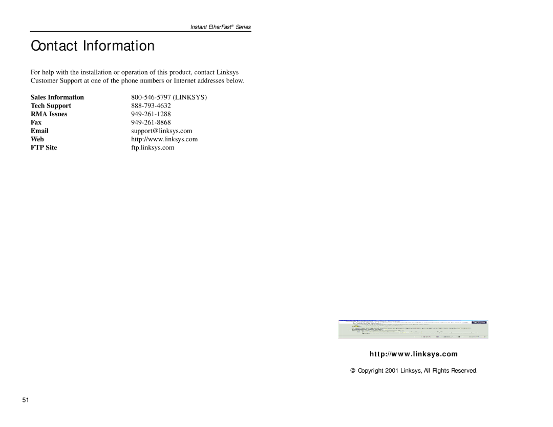 Linksys PCMLM56 manual Contact Information 