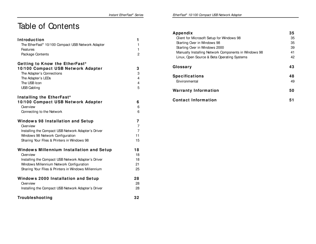 Linksys PCMLM56 manual Table of Contents 