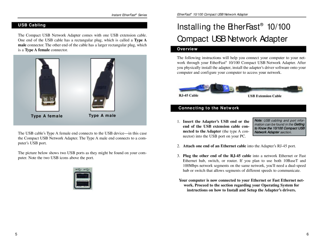 Linksys PCMLM56 manual USB Cabling, Overview, Connecting to the Network 