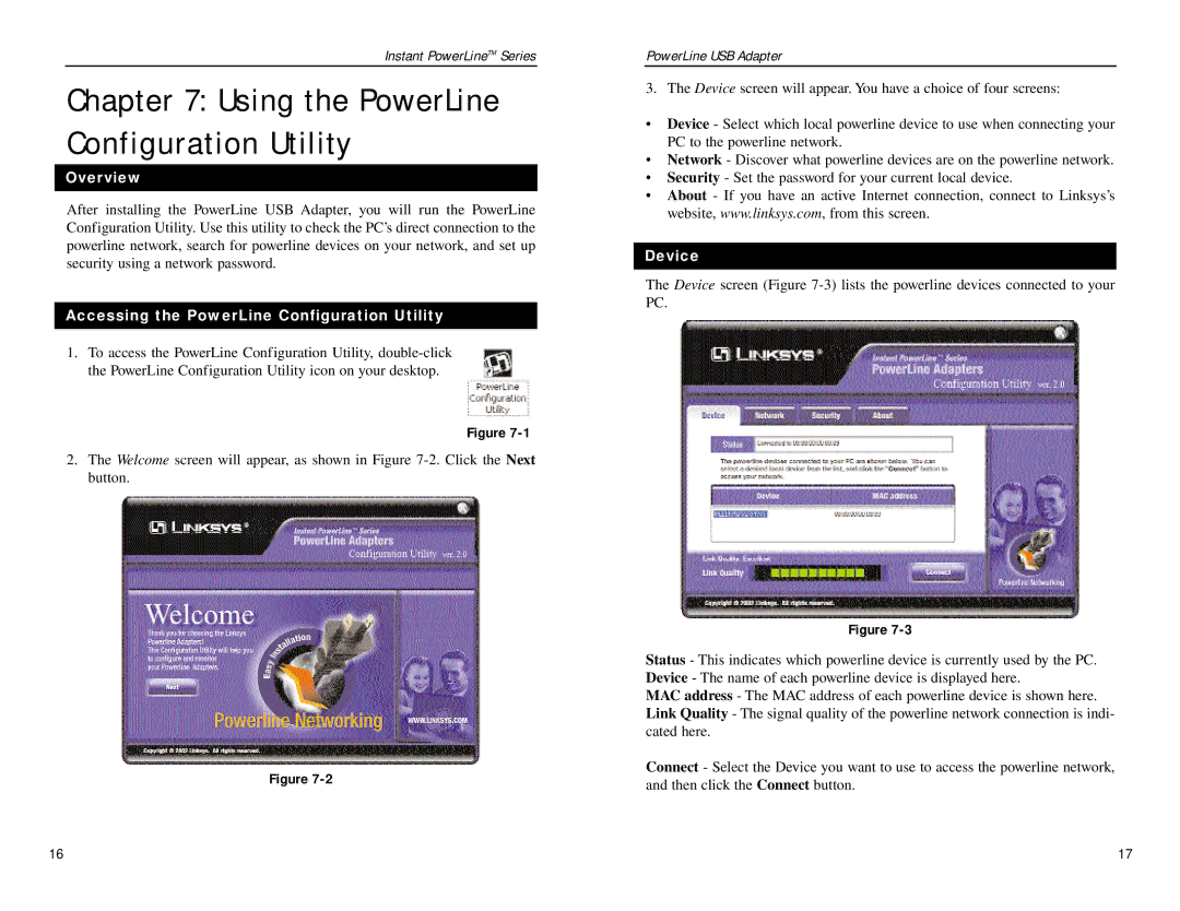 Linksys PLUSB10 manual Accessing the PowerLine Configuration Utility, Device 