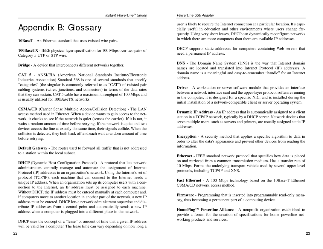 Linksys PLUSB10 manual Appendix B Glossary 