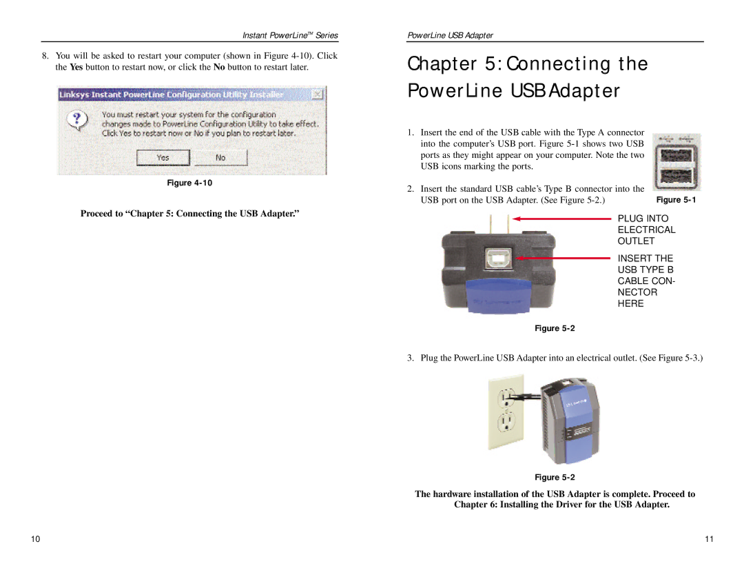 Linksys PLUSB10 manual Connecting the PowerLine USB Adapter 