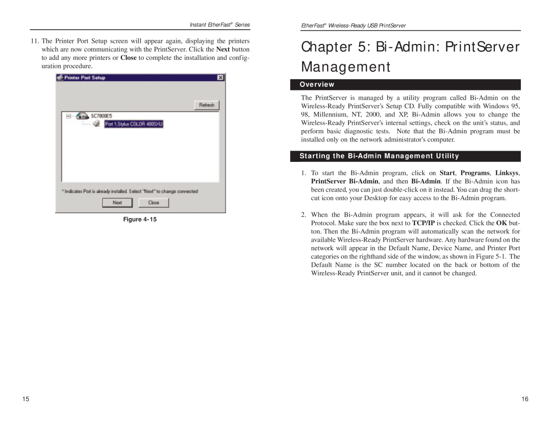 Linksys PPS1UW manual Bi-Admin PrintServer Management, Starting the Bi-Admin Management Utility, Overview 