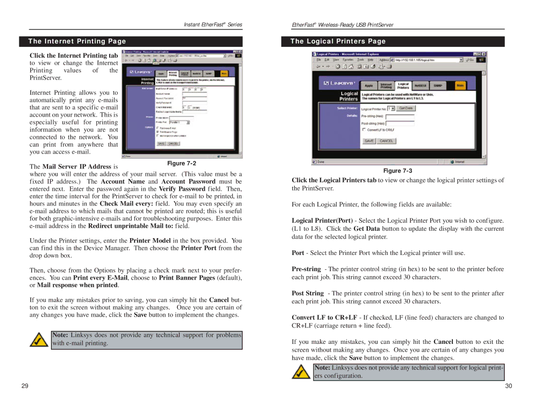 Linksys PPS1UW manual Internet Printing, Mail Server IP Address is, Logical Printers 