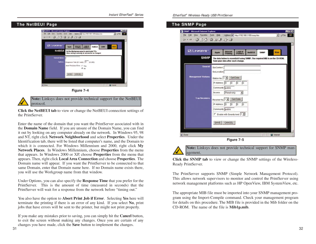 Linksys PPS1UW manual NetBEUI, Snmp 