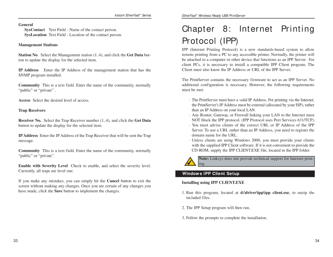 Linksys PPS1UW manual Internet Printing Protocol IPP, Windows IPP Client Setup 