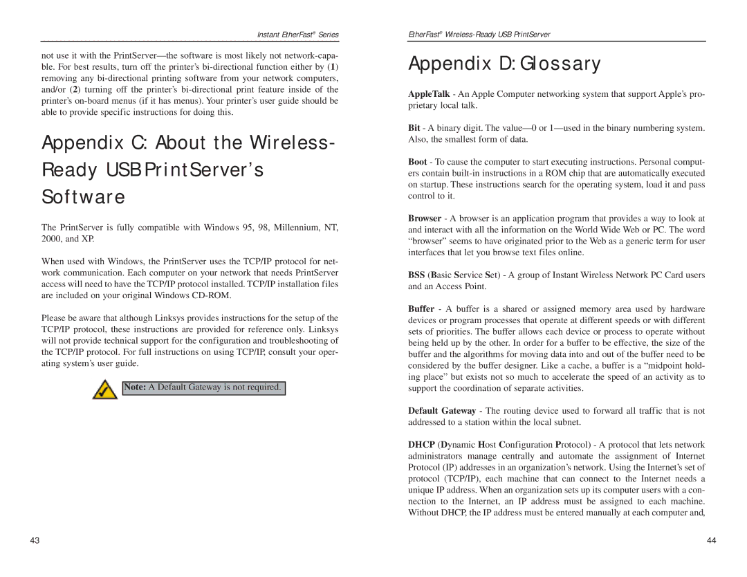 Linksys PPS1UW manual Appendix D Glossary 