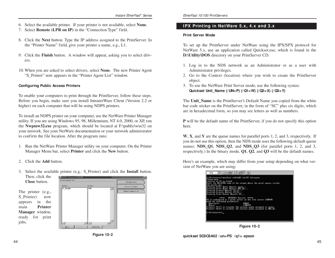 Linksys PPSX1, EPSX3 manual Main Printer Manager window, IPX Printing in NetWare 5.x, 4.x 