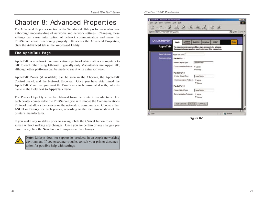 Linksys EPSX3, PPSX1 manual Advanced Properties, The AppleTalk Page 
