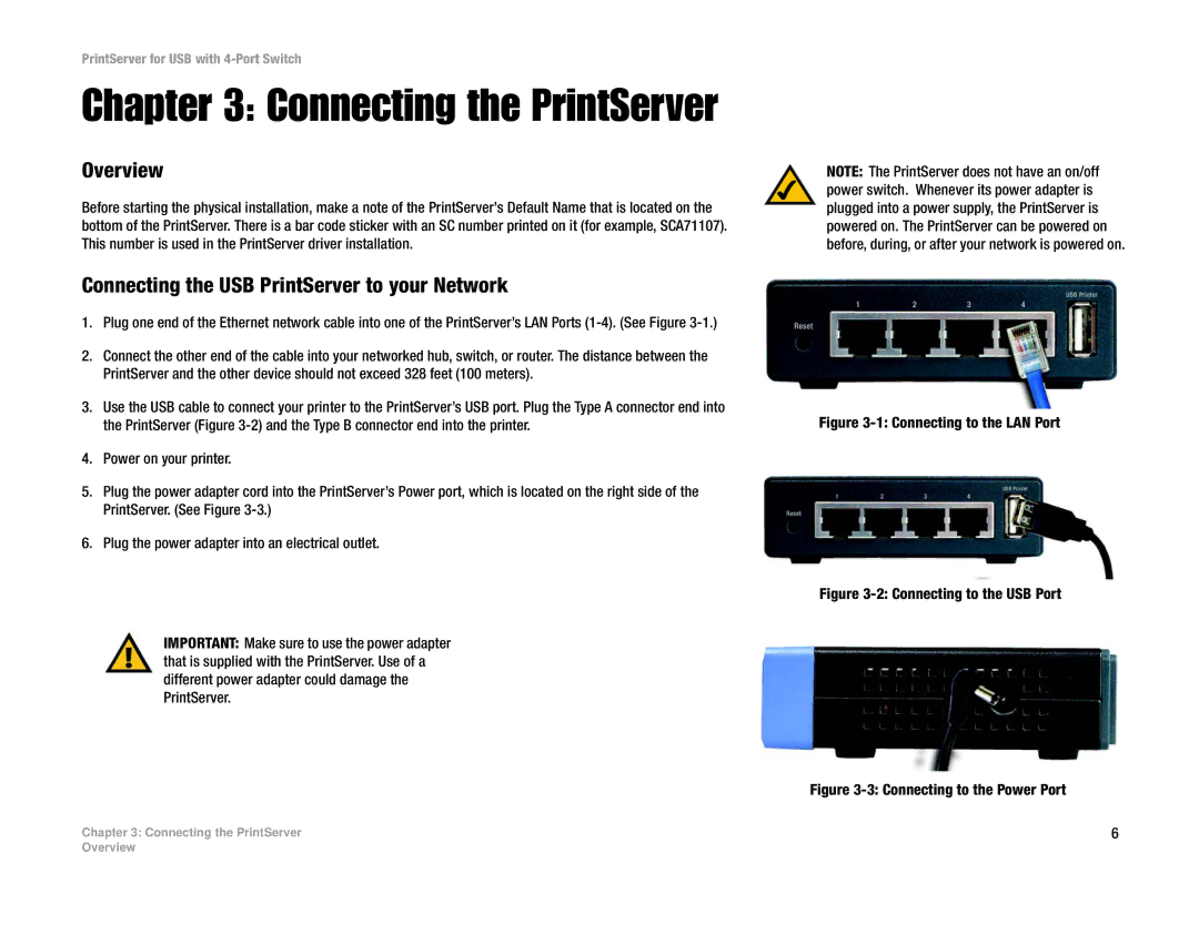 Linksys PSUS4 manual Overview, Connecting the USB PrintServer to your Network 