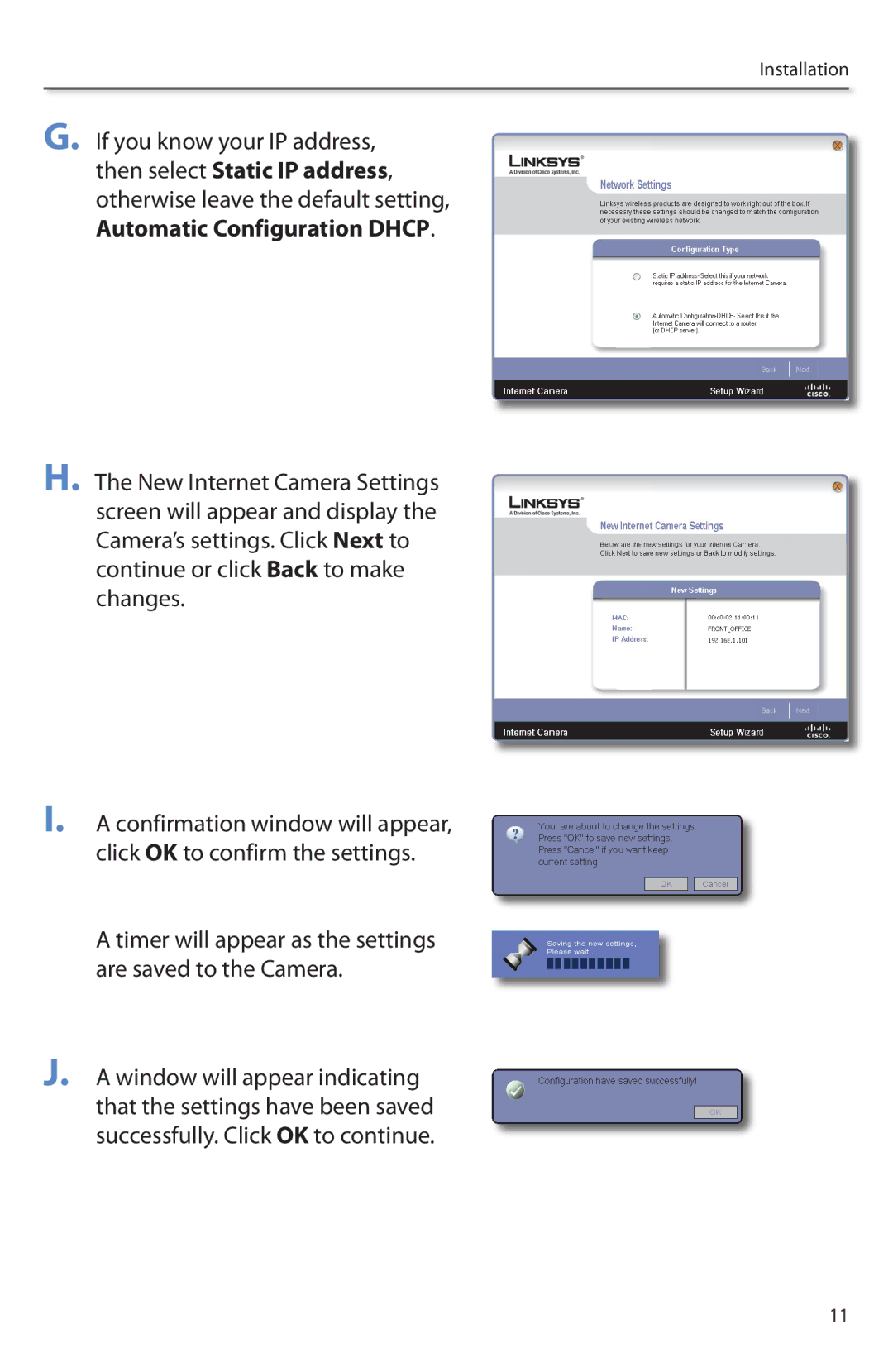 Linksys PVC2300 manual Timer will appear as the settings are saved to the Camera 