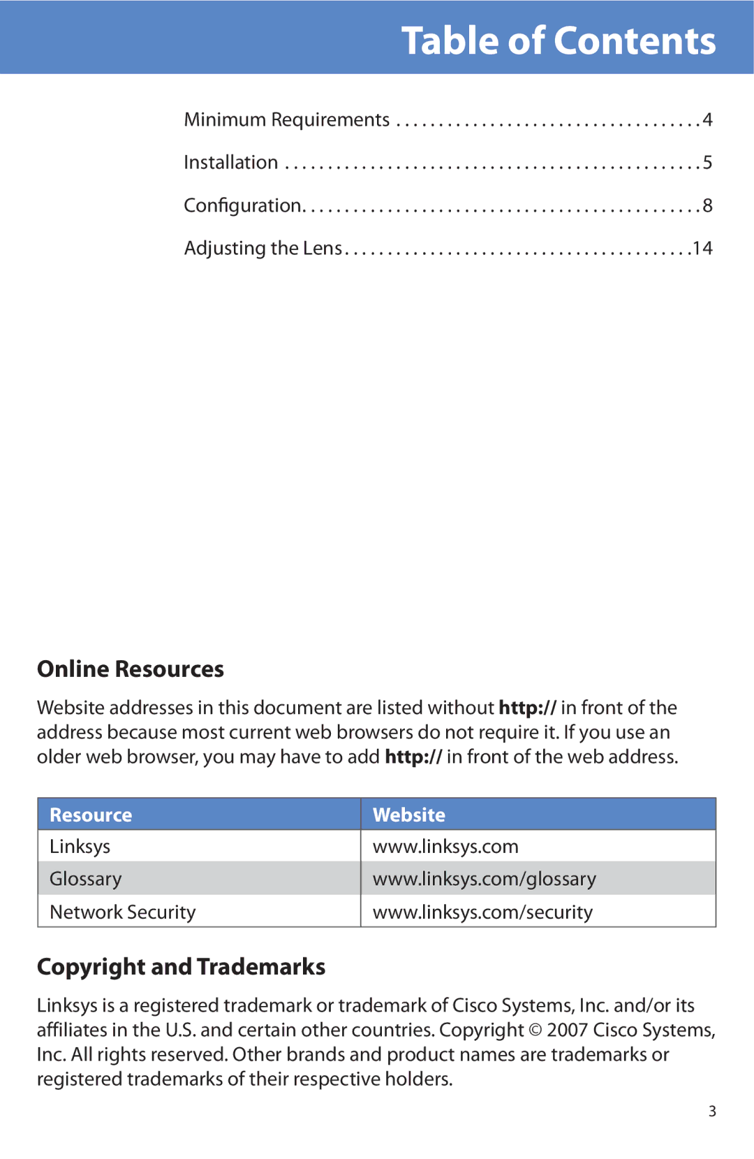 Linksys PVC2300 manual Table of Contents 