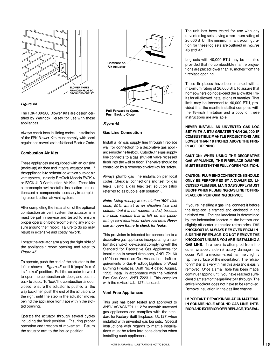 Linksys RDI-36-H HCI-36-H installation instructions Combustion Air Kits, Gas Line Connection, Vent Free Appliances 