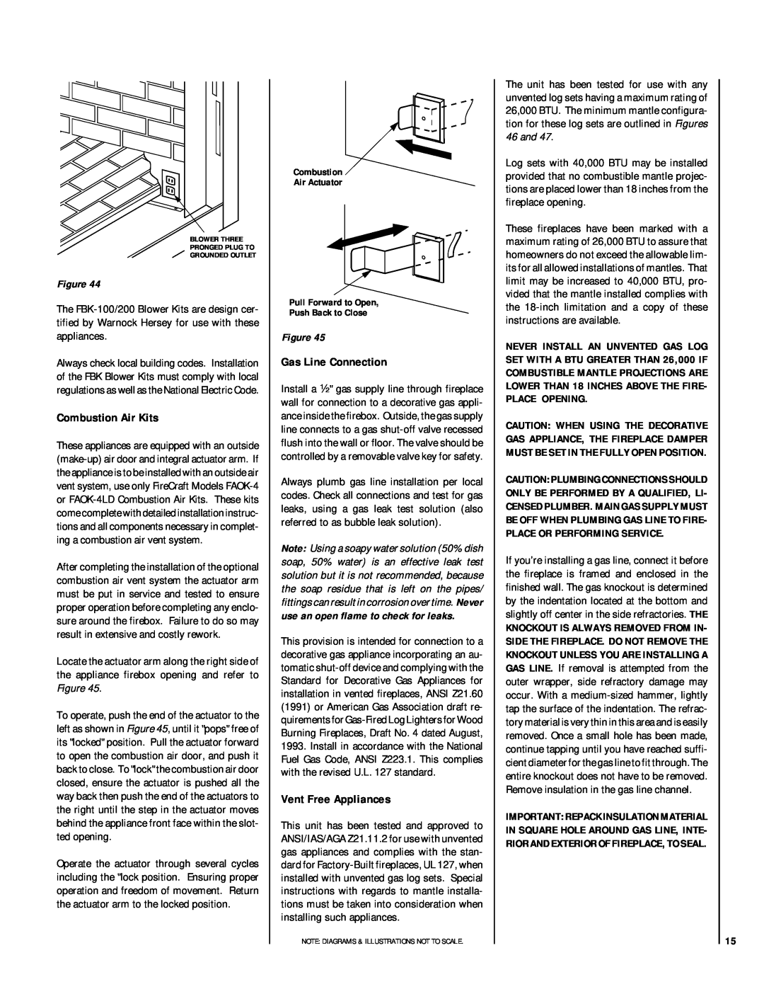 Linksys RDI-36-H HCI-36-H installation instructions Combustion Air Kits, Gas Line Connection, Vent Free Appliances 