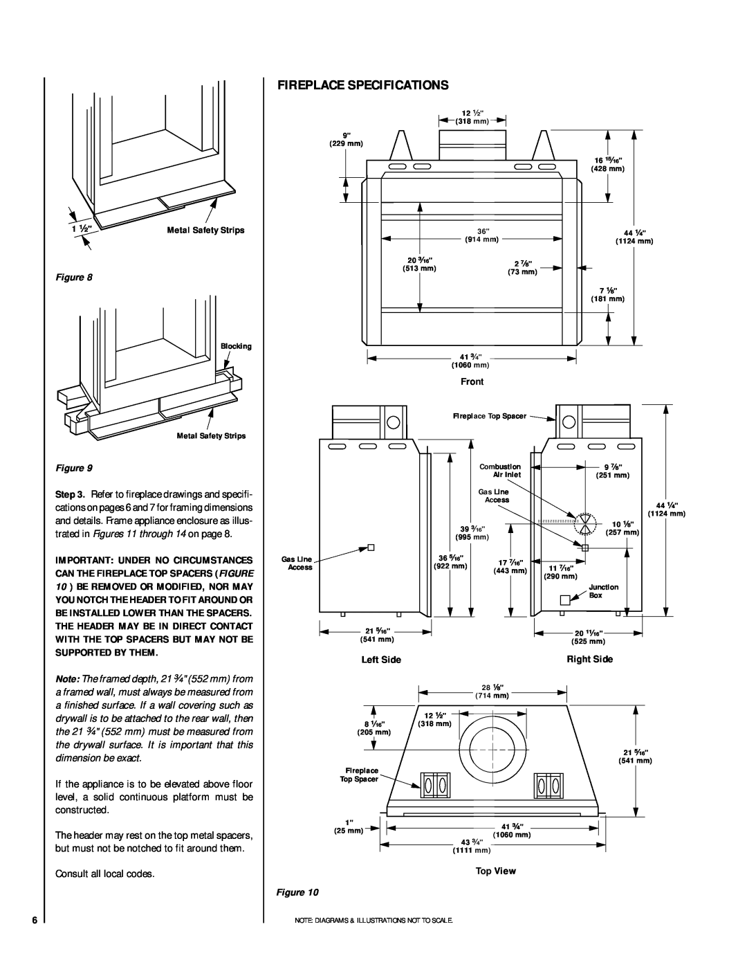 Linksys RDI-36-H HCI-36-H installation instructions Fireplace Specifications, Front, Left Side, Right Side, Top View, 1 ¹⁄₂ 