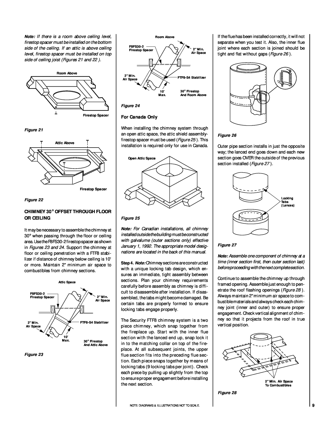 Linksys RDI-36-H HCI-36-H installation instructions Or Ceiling, For Canada Only, CHIMNEY 30 OFFSET THROUGH FLOOR 