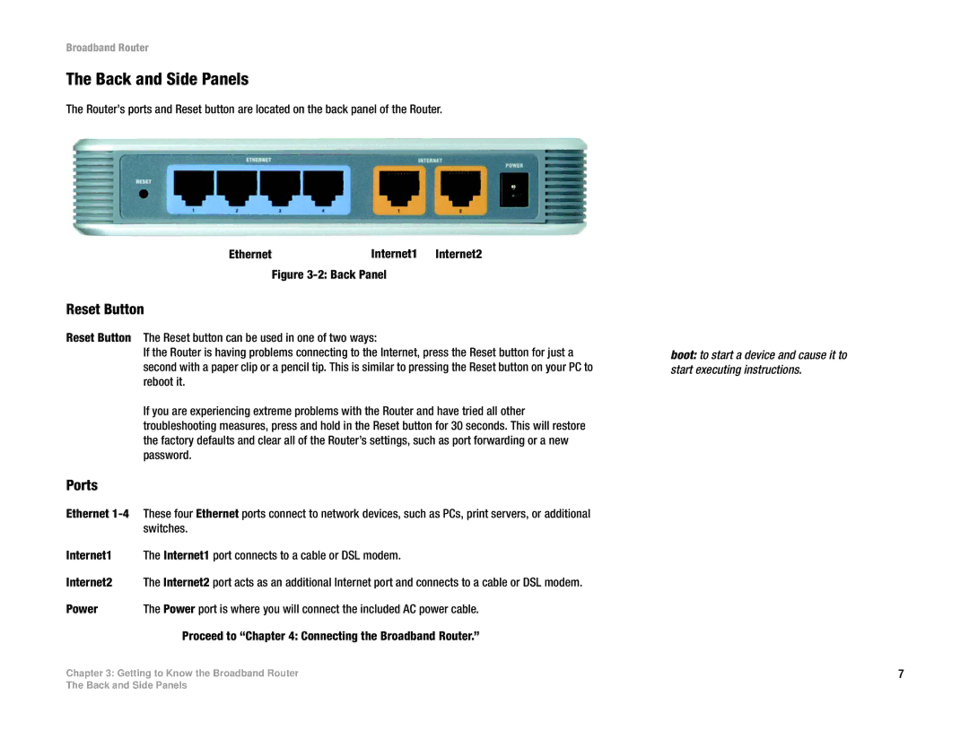 Linksys RT042 manual Back and Side Panels, Reset Button, Ports 