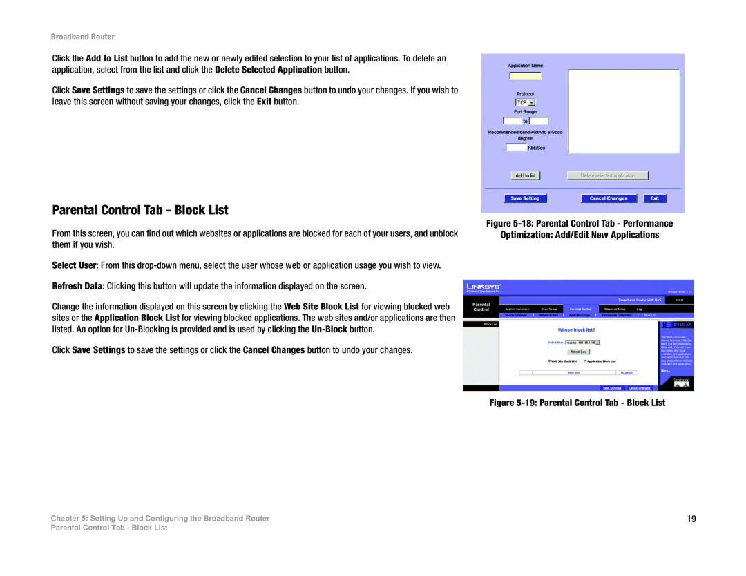 Linksys RT042 manual Parental Control Tab Block List 