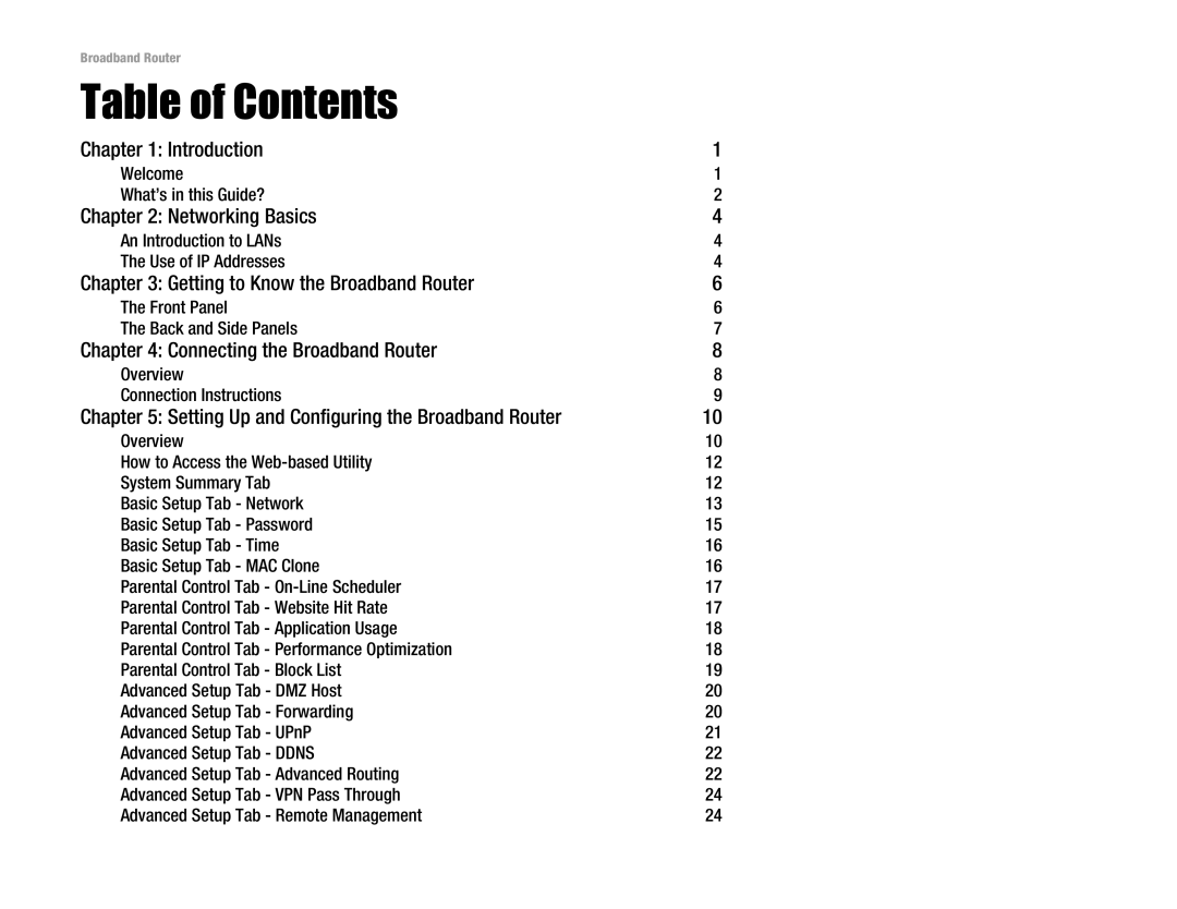 Linksys RT042 manual Table of Contents 