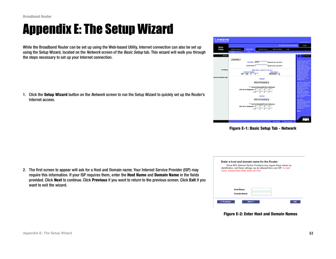 Linksys RT042 manual Appendix E The Setup Wizard, Figure E-1 Basic Setup Tab Network 