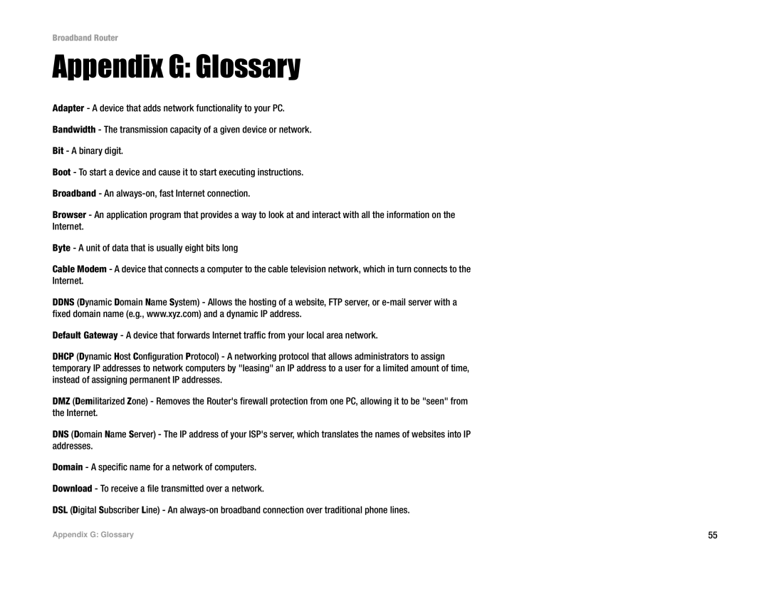 Linksys RT042 manual Appendix G Glossary 