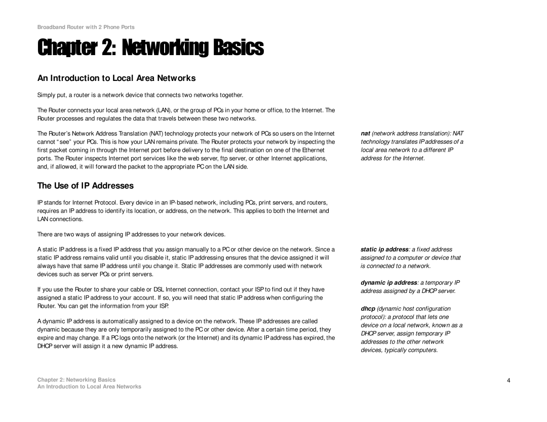 Linksys RT31P2-NA manual Networking Basics, An Introduction to Local Area Networks, Use of IP Addresses 