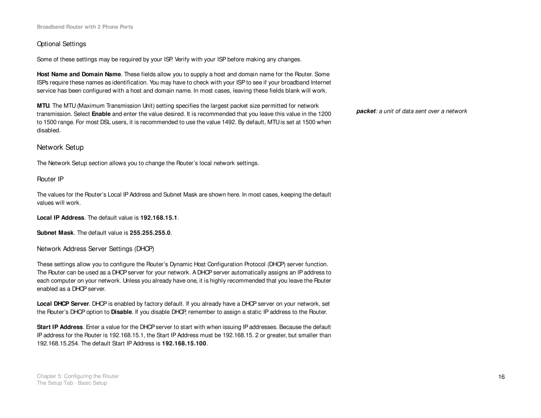 Linksys RT31P2-NA manual Network Setup, Optional Settings, Router IP, Network Address Server Settings Dhcp 
