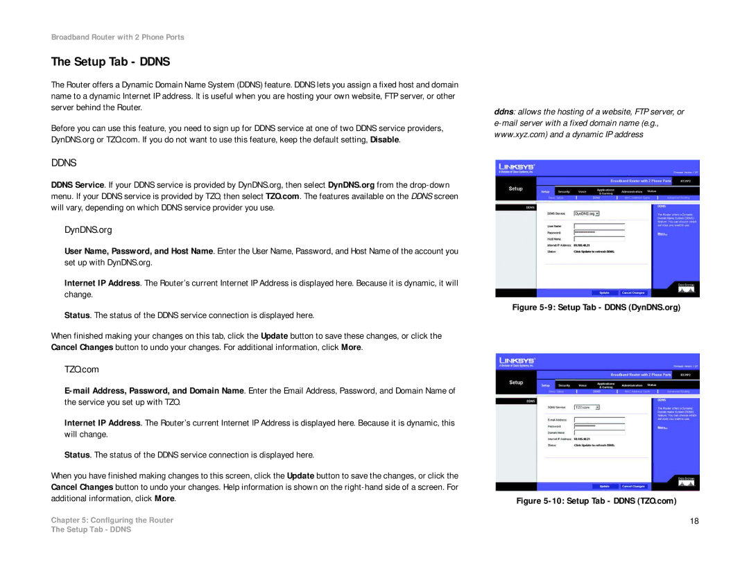 Linksys RT31P2-NA manual Setup Tab Ddns, DynDNS.org, TZO.com 