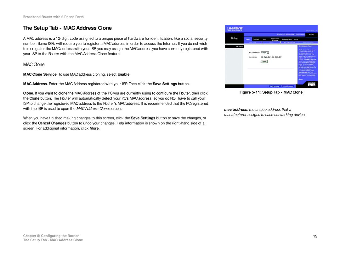 Linksys RT31P2-NA manual Setup Tab MAC Address Clone, MAC Clone 