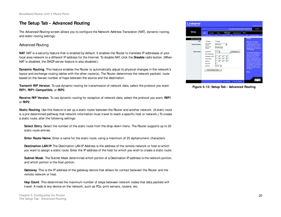 Linksys RT31P2-NA manual Setup Tab Advanced Routing 