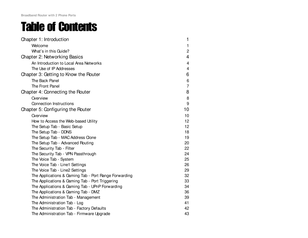 Linksys RT31P2-NA manual Table of Contents 