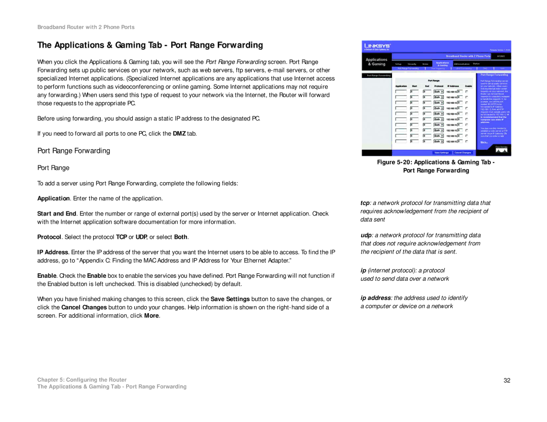 Linksys RT31P2-NA manual Applications & Gaming Tab Port Range Forwarding 