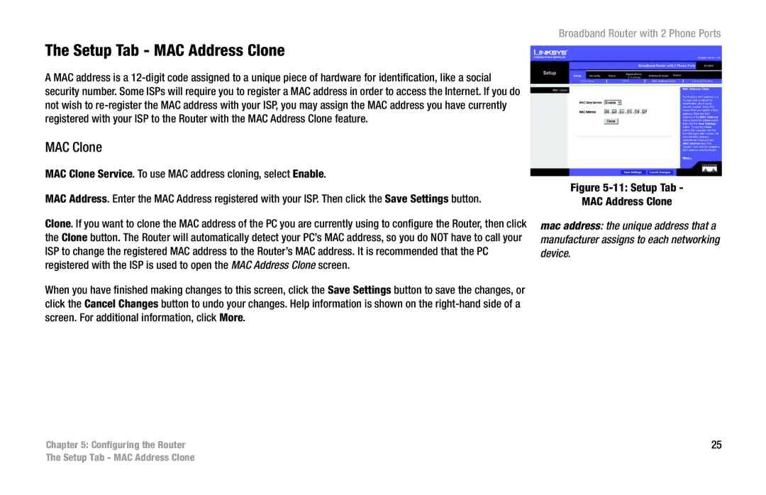 Linksys RT31P2 manual Setup Tab MAC Address Clone, MAC Clone 