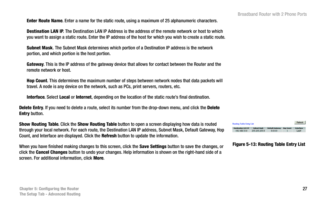 Linksys RT31P2 manual Routing Table Entry List 