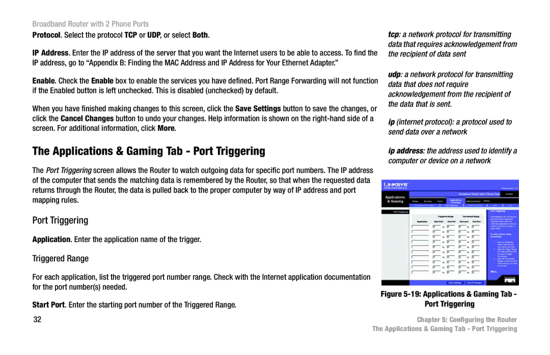 Linksys RT31P2 manual Applications & Gaming Tab Port Triggering, Triggered Range 