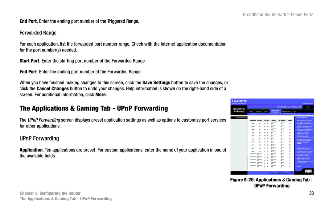 Linksys RT31P2 manual Applications & Gaming Tab UPnP Forwarding, Forwarded Range 