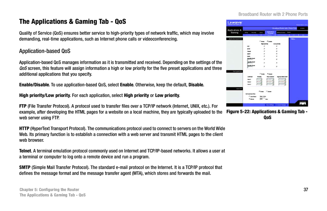 Linksys RT31P2 manual Applications & Gaming Tab QoS, Application-based QoS 