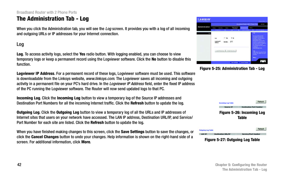 Linksys RT31P2 manual Administration Tab Log 