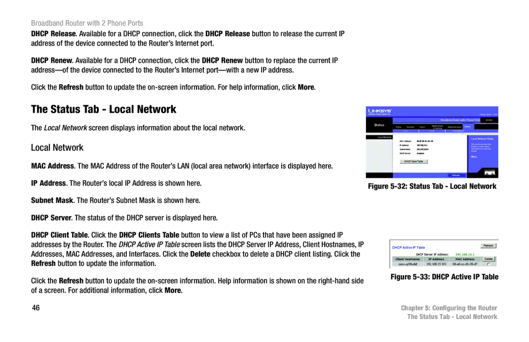 Linksys RT31P2 manual Status Tab Local Network 